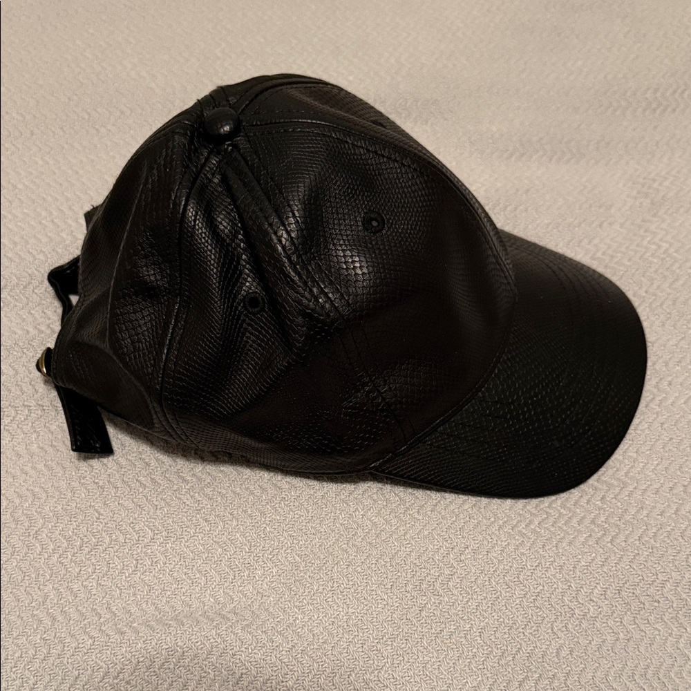 Black Textured Faux Leather Baseball Cap - Picture 4 of 7